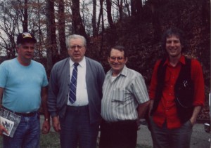 Lee "Trick" Gore (center, wearing tie) with Lawrence Haley and John Hartford (extreme right), Ashland, Kentucky, 1991.