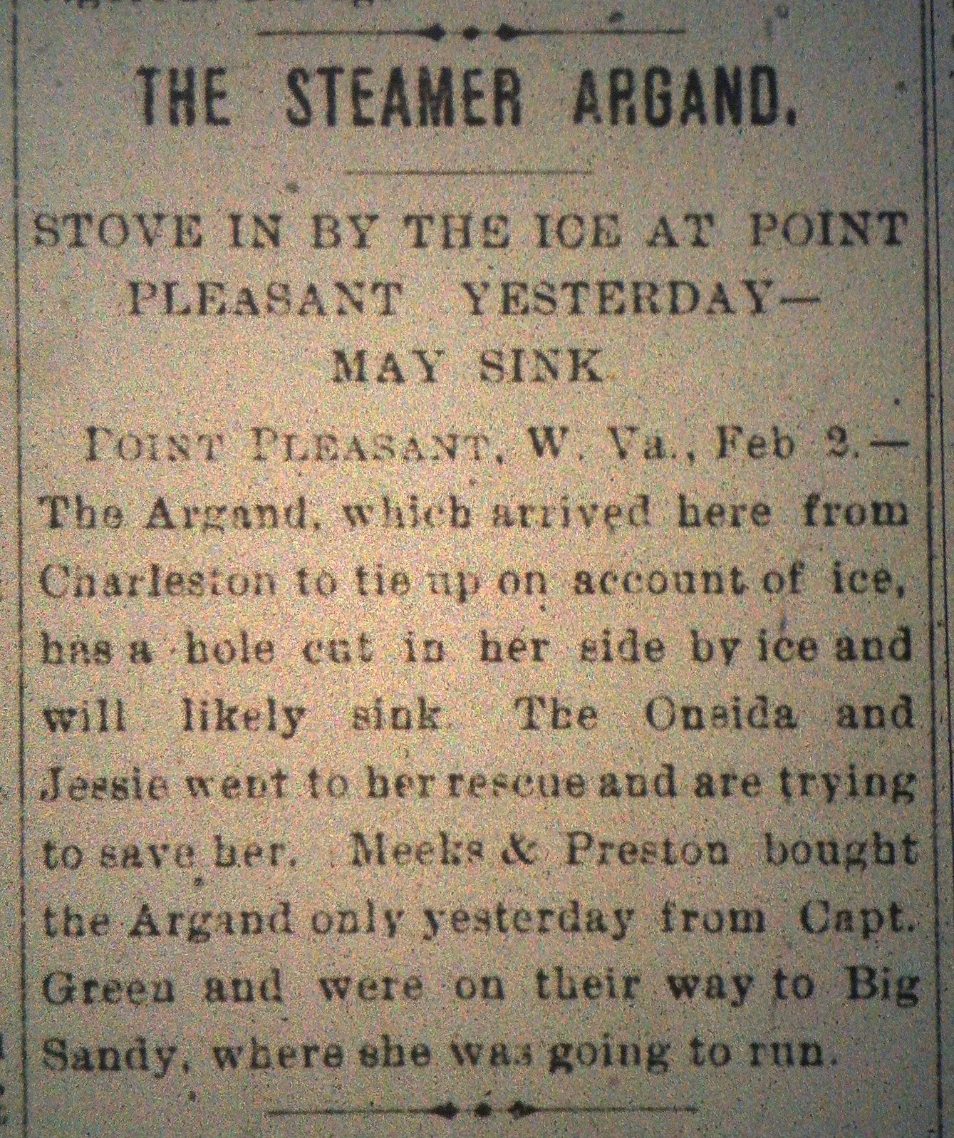 Argand Likely to Sink HA 02.02.1900