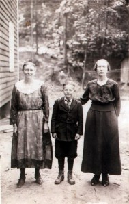 Minnie Hicks (right) with son, Russell Shaver, and unknown woman, Calhoun County, West Virginia, 1900-1920