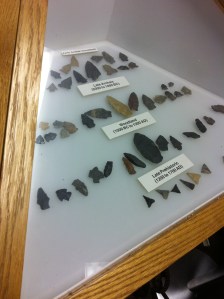 Arrowheads located in the Bulltown Museum, Braxton County, WV, 2013.