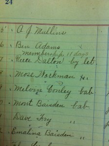 Ben Adams baptism record, Pilgrim's Rest United Baptist Church, Trace Fork of Harts Creek, Logan County, WV, dated April 3, 1910
