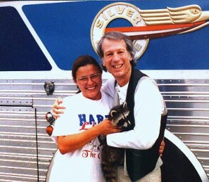 Phyllis Kirk with John Hartford (and her pet raccoon), Harts, Lincoln County, WV, c.1995