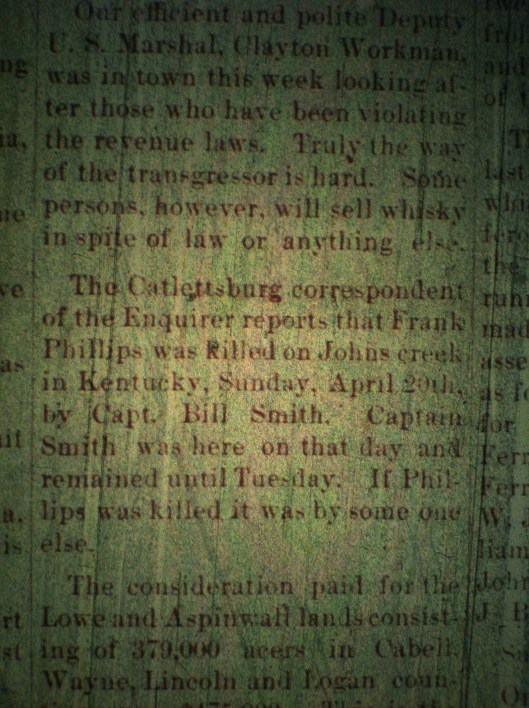 Bill Smith kills Frank Phillips LCB 05.01.1890