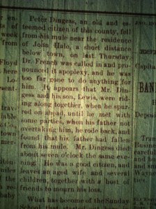 Peter "Coffee Pete" Dingess obituary, Logan County (WV) Banner, 23 January 1890.