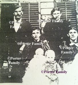John W. Runyon family, c.1900. Mr. Runyon, shown at back left, was a storekeeper and timberboss in Hart during the late 1880s. His wife, the former Mary M. Williamson, is shown at back right. Their daughters are also shown (l-r): Aquillia and Wealthy.