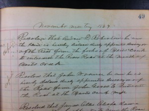Andrew D. Robinson is appointed road supervisor, November 1867 (p. 49). Commissioners Record Book 1, Logan County Clerk's Office, Logan, WV.