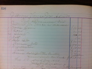 Jim Vance, Sr. appraisement bill, 11 June 1888. Source: Appraisement Bill Sale Book 1 (p. 126), Logan County Clerk's Office, Logan, WV. 