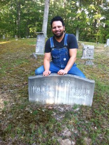 Here I am visiting the graves of William R. and Emily (Fry) Lucas, my great-great-great-grandparents. Location: Billy Branch of Sulphur Spring Fork of Fourteen Mile Creek in Lincoln County, WV.