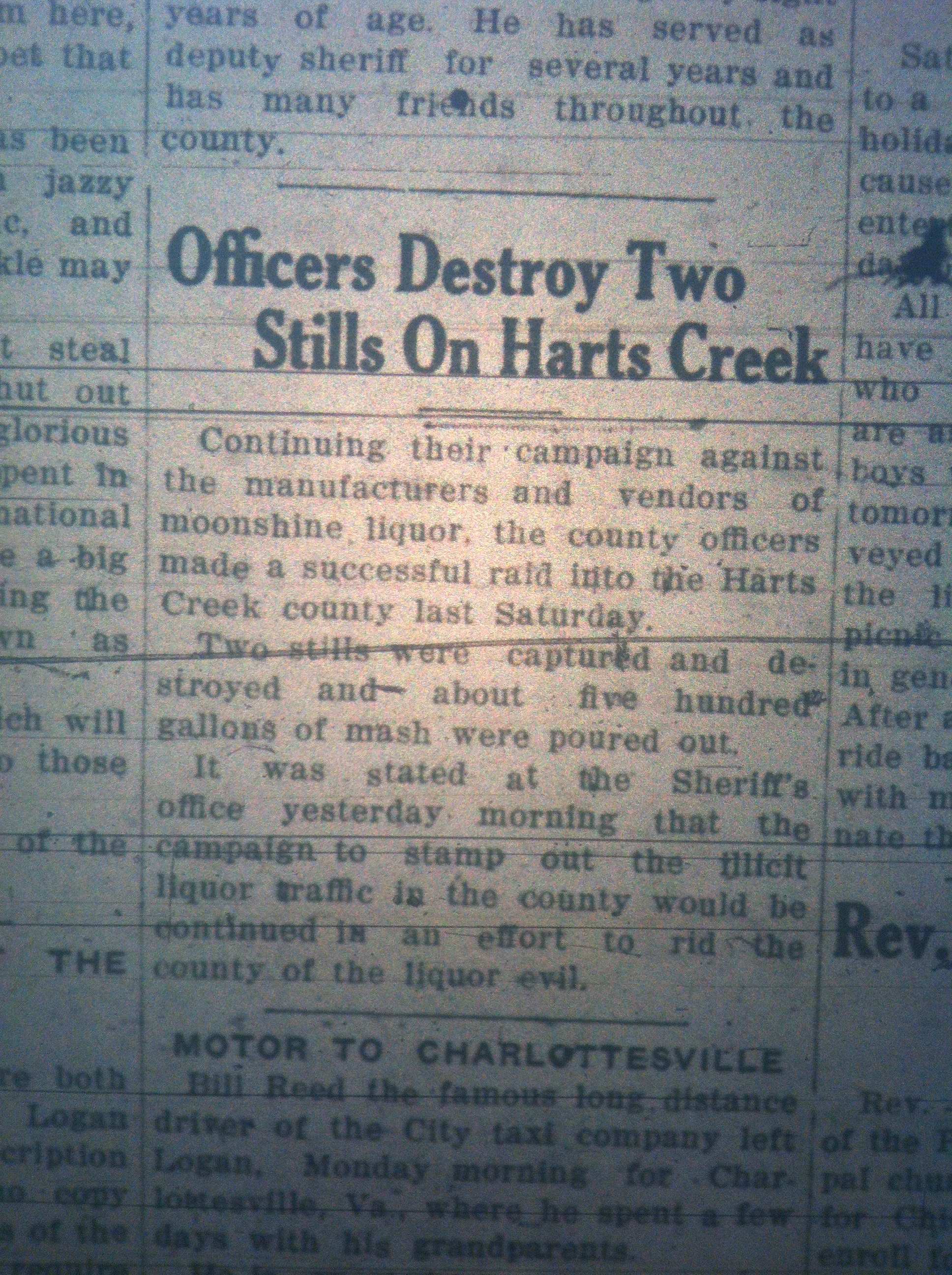 Harts Creek stills destroyed LB 06.19.1925