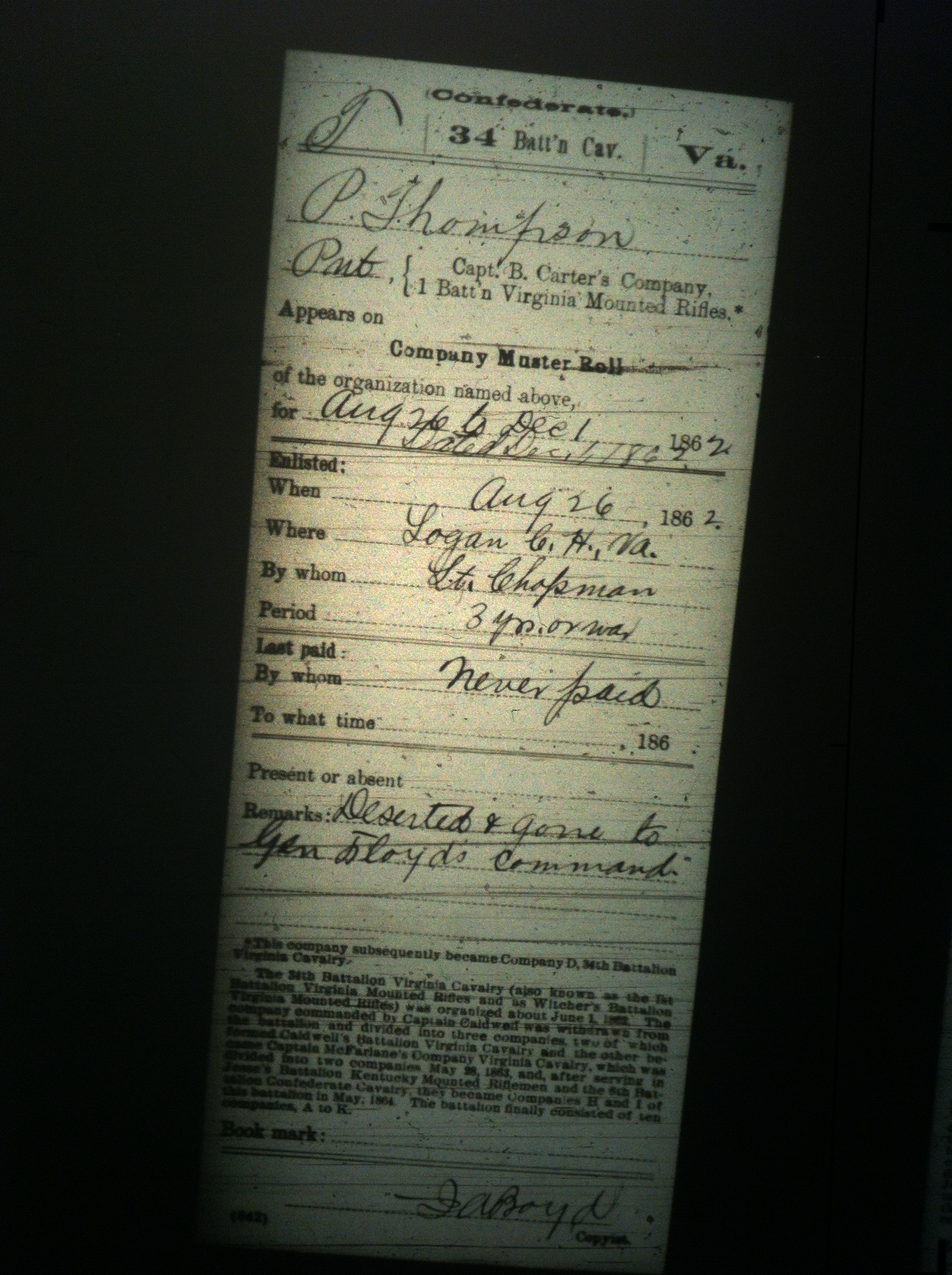 P Thompson military record 2