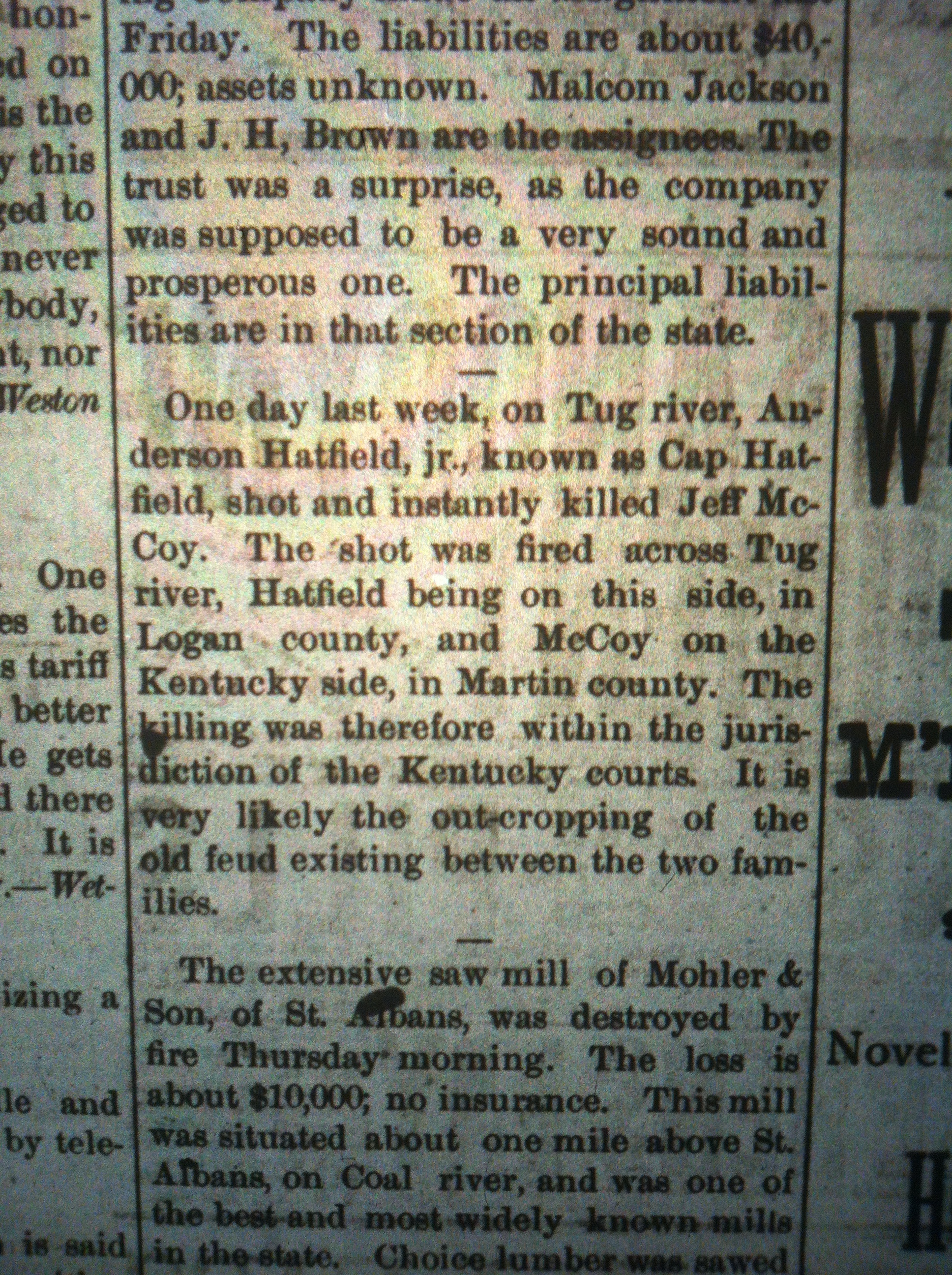 Cap Hatfield Shoots Jef McCoy PS 12.11.1886
