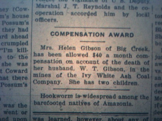 Compensation for Dead Miner's Wife LB 11.02.1926