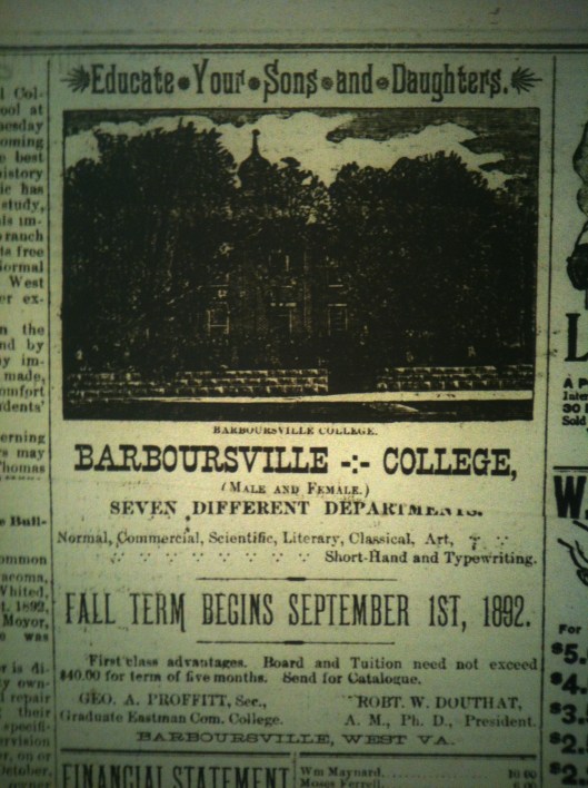 Barboursville College LCB 09.08.1892