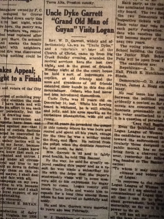 Dyke Garrett Visits Logan LB 04.05.1927