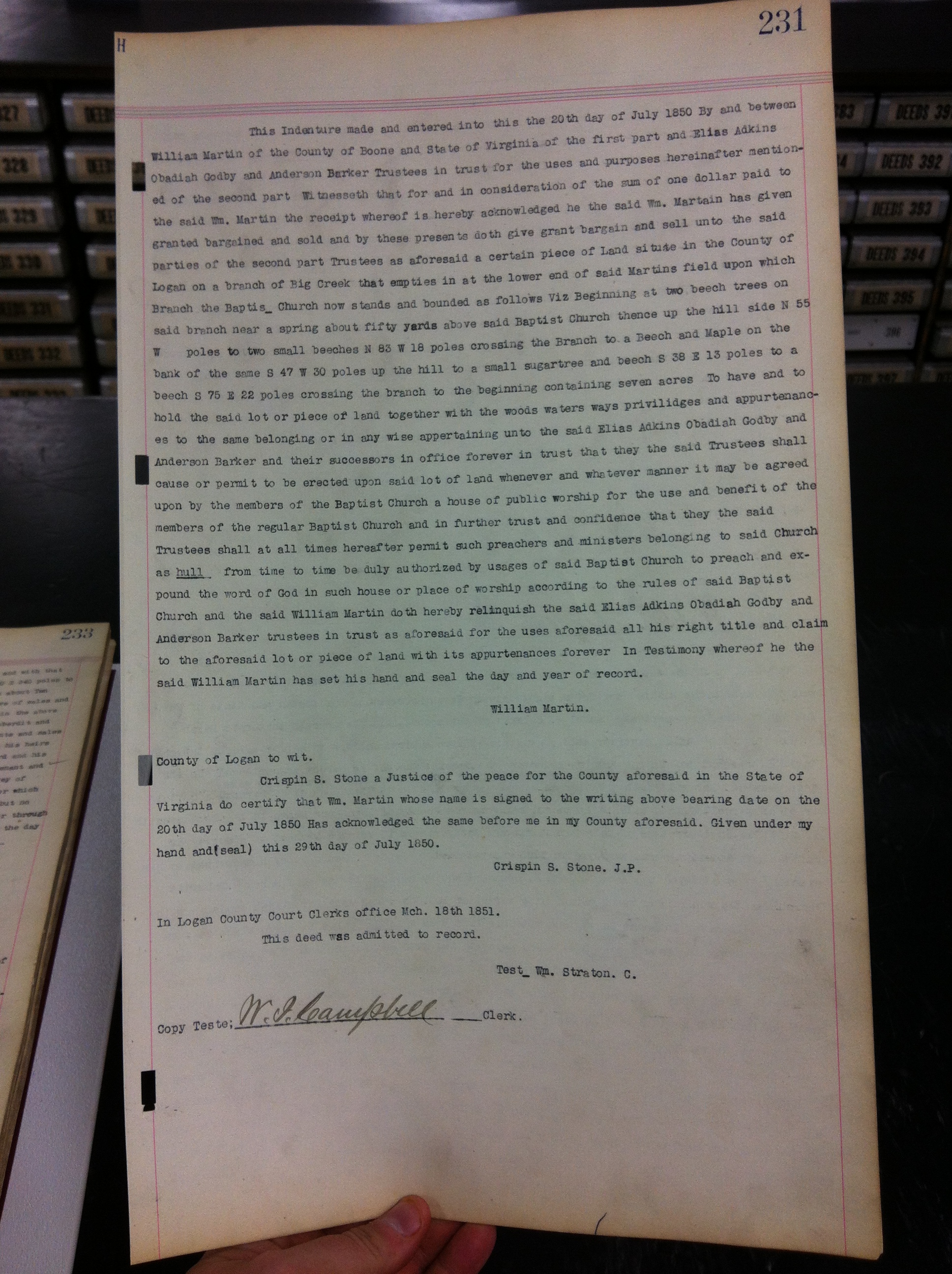 Elias Adkins and Regular Baptist Church at Big Creek 1850 1