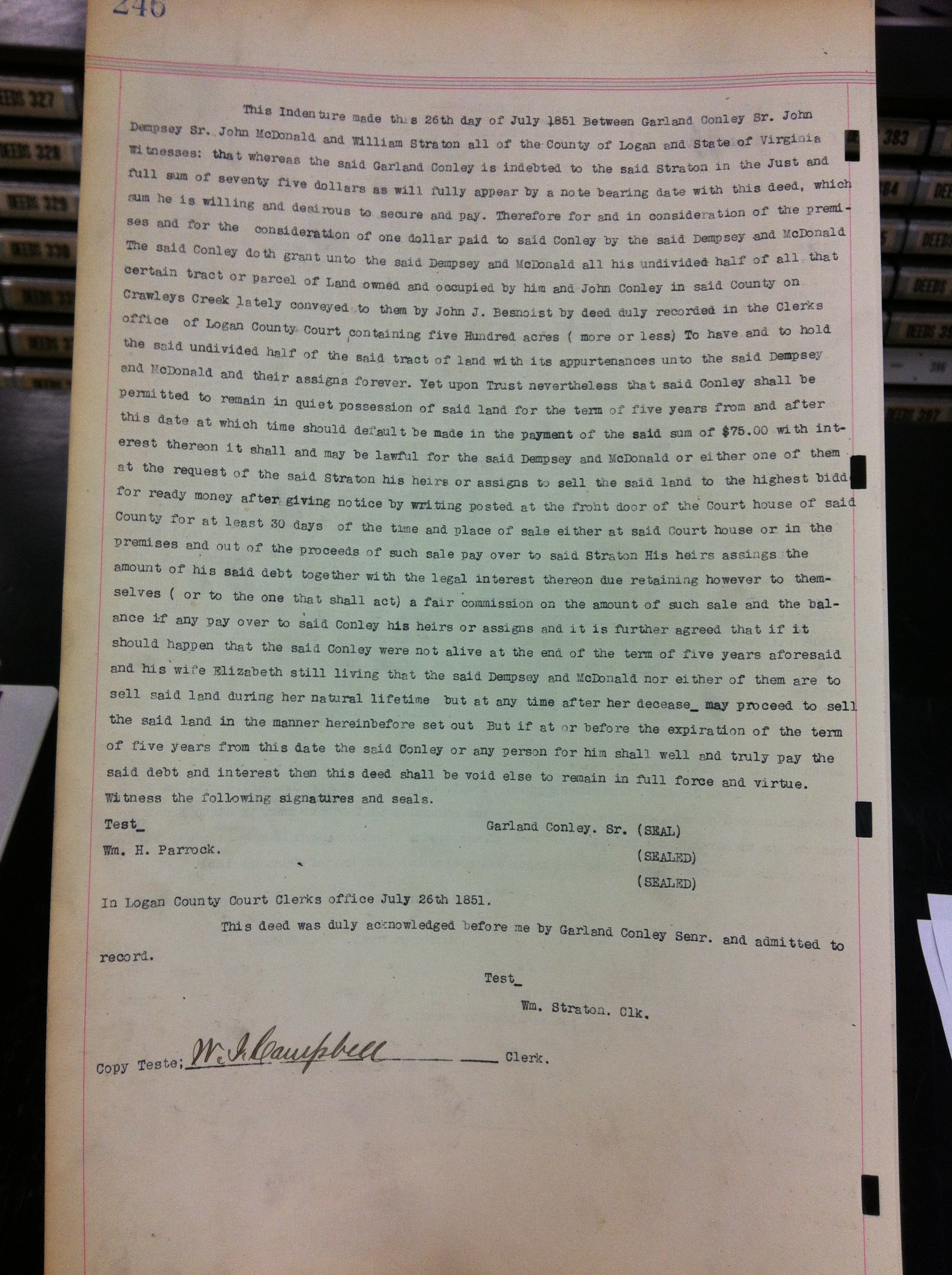 Garland Conley Sr. Deed 1851 1