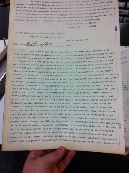 Patton Thompson to Lawsons 1852 1