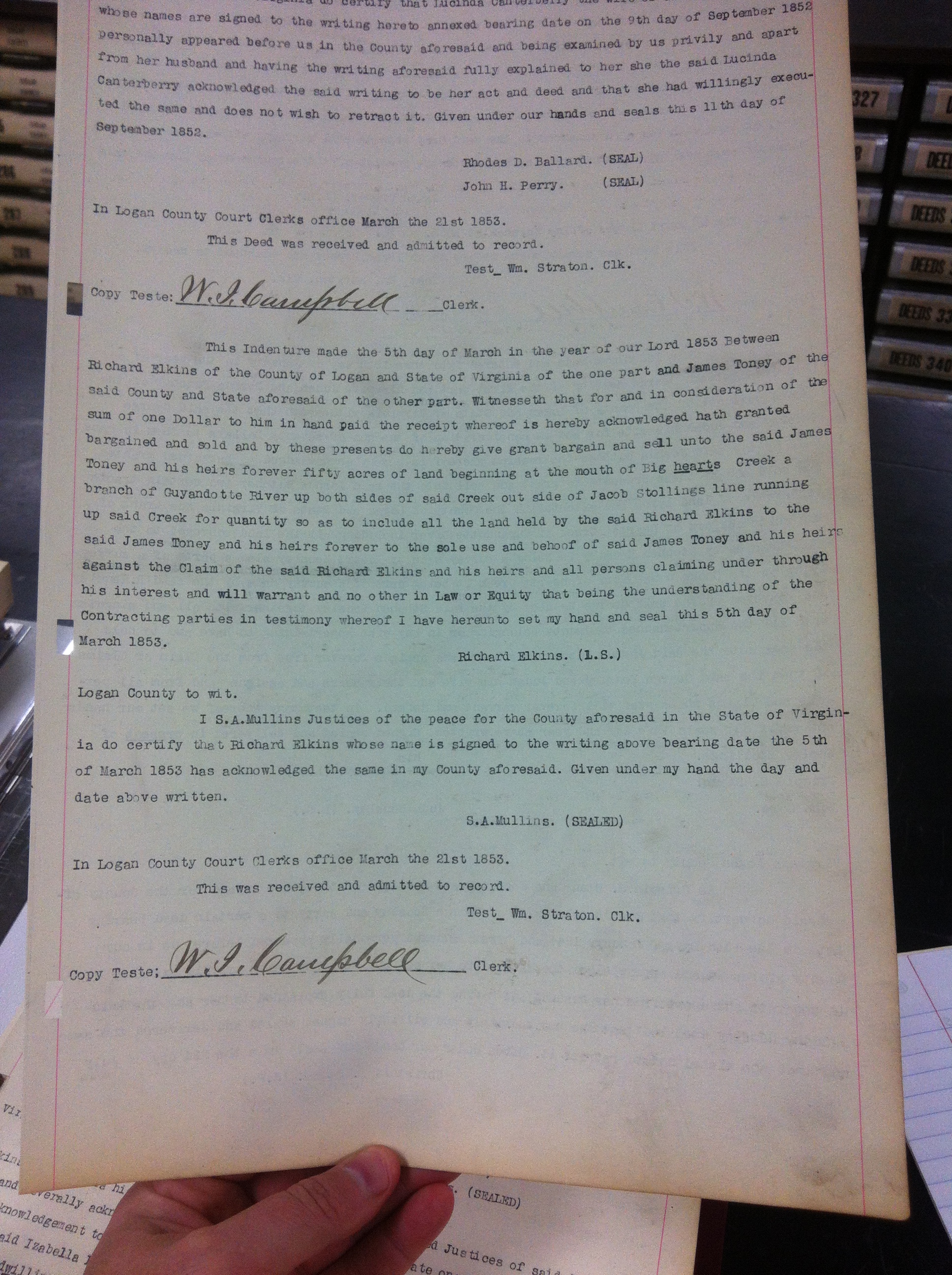 Richard Elkins to James Toney 1853 1