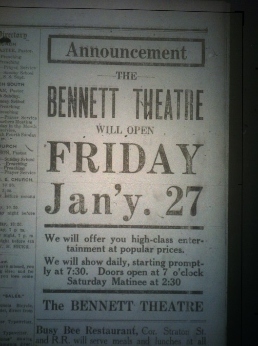 Bennett Theatre Advertisement LB 01.24.1913