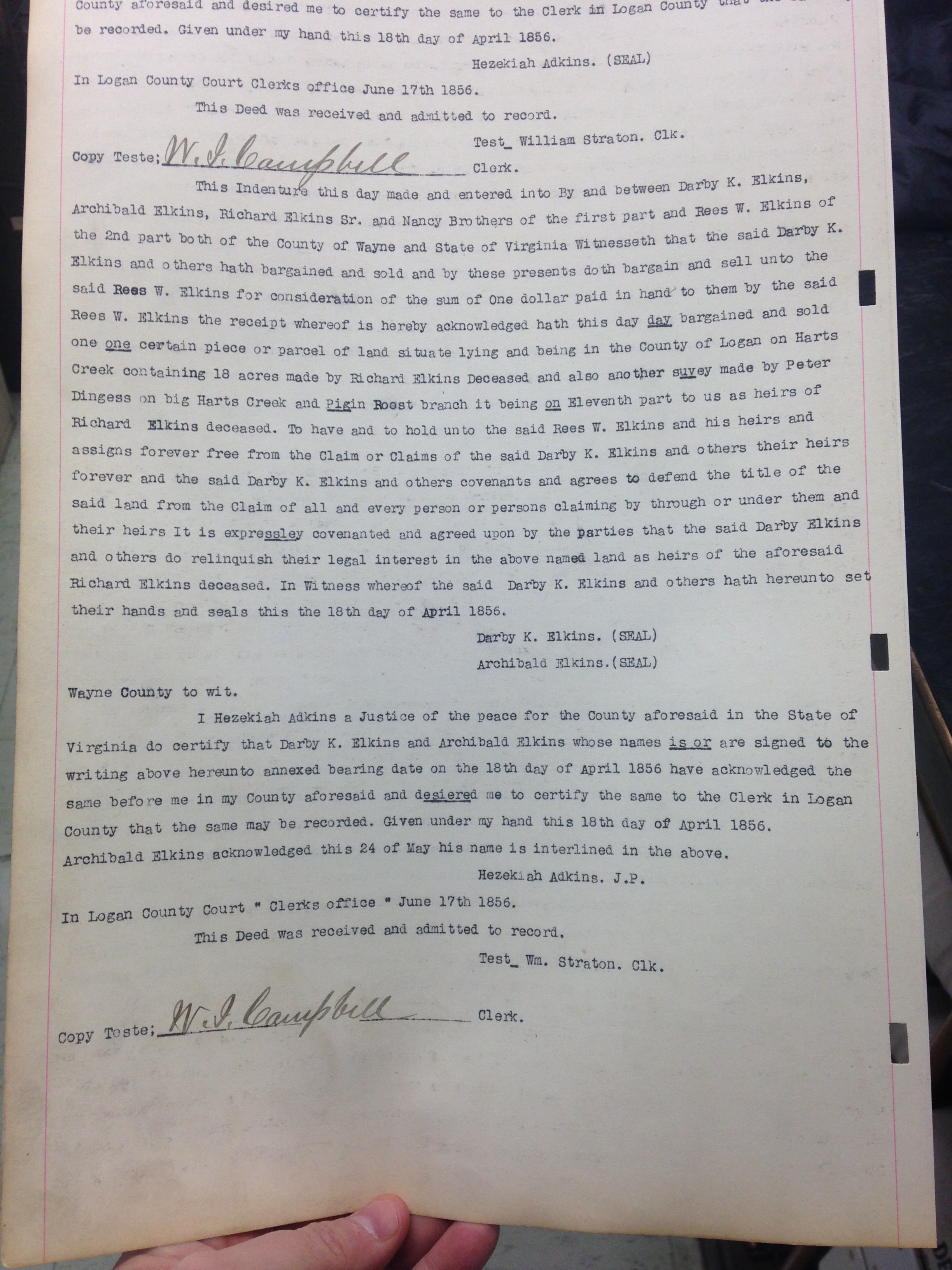 Elkins Men to Reece W. Elkins Deed 1