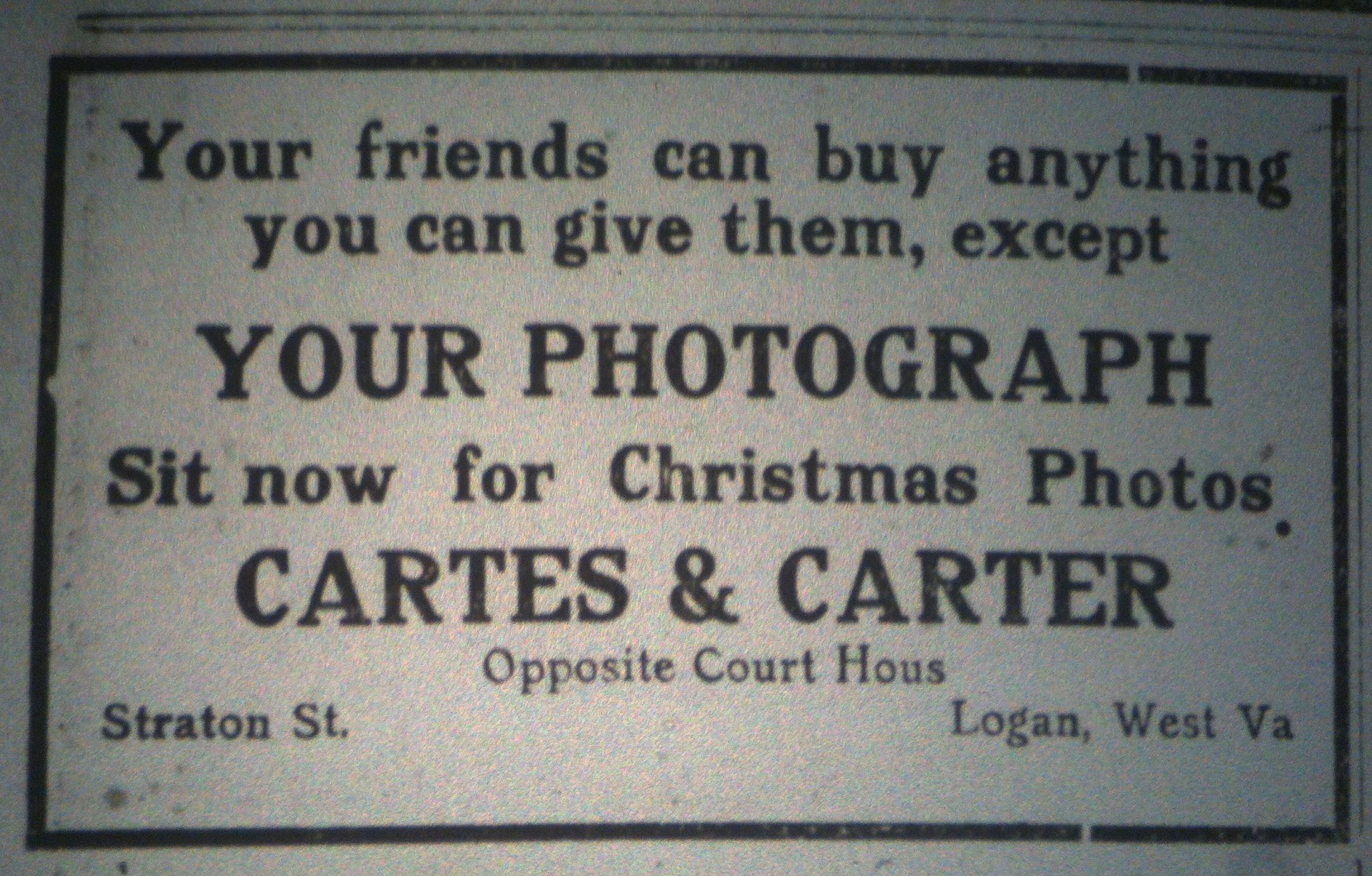 Cartes and Carter Photo Ad LD 12.14.1916
