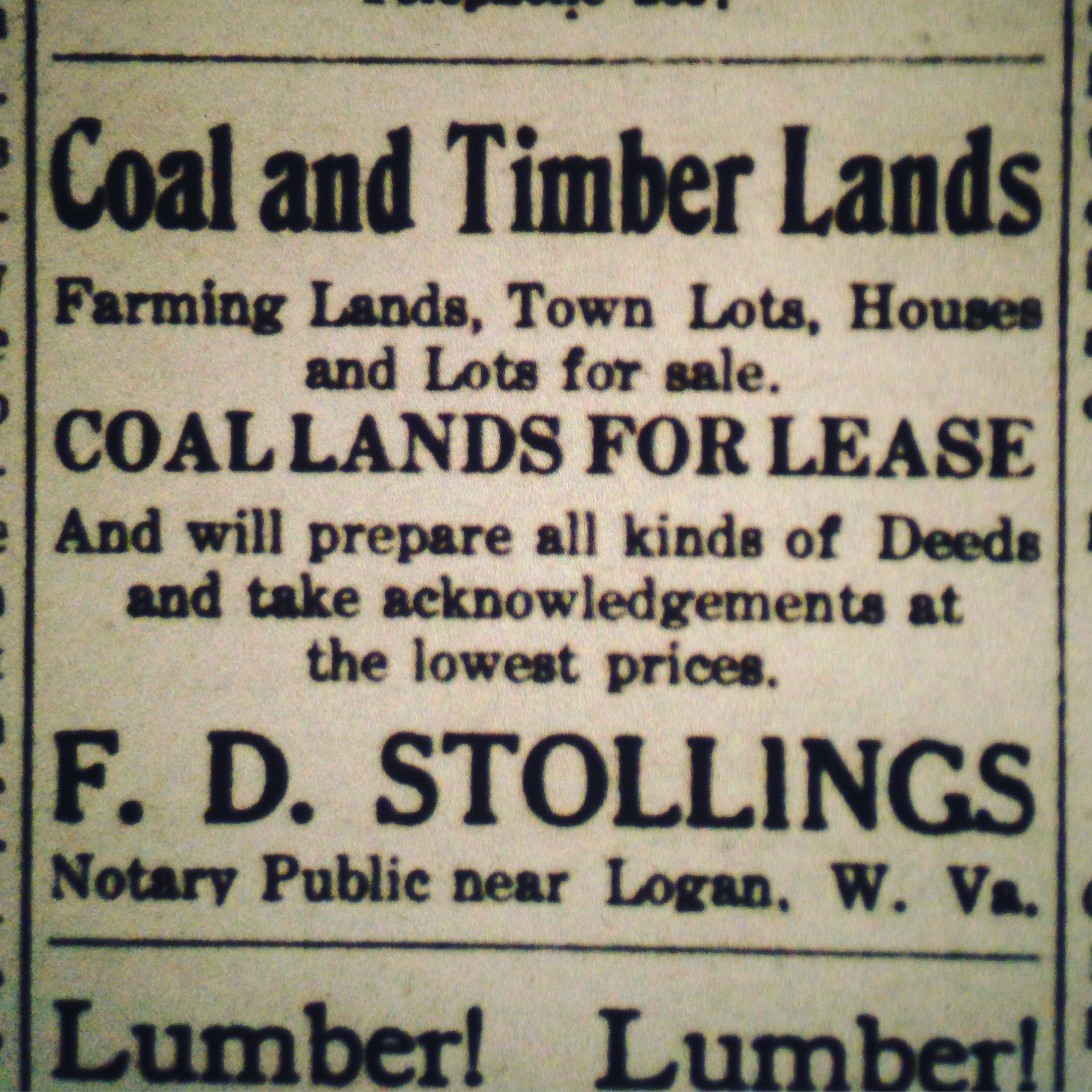 Coal and Timber Lands F.D. Stollings LD 01.02.1913 2