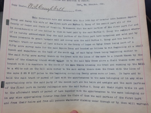 Squire Toney to Burbus Toney Deed 1