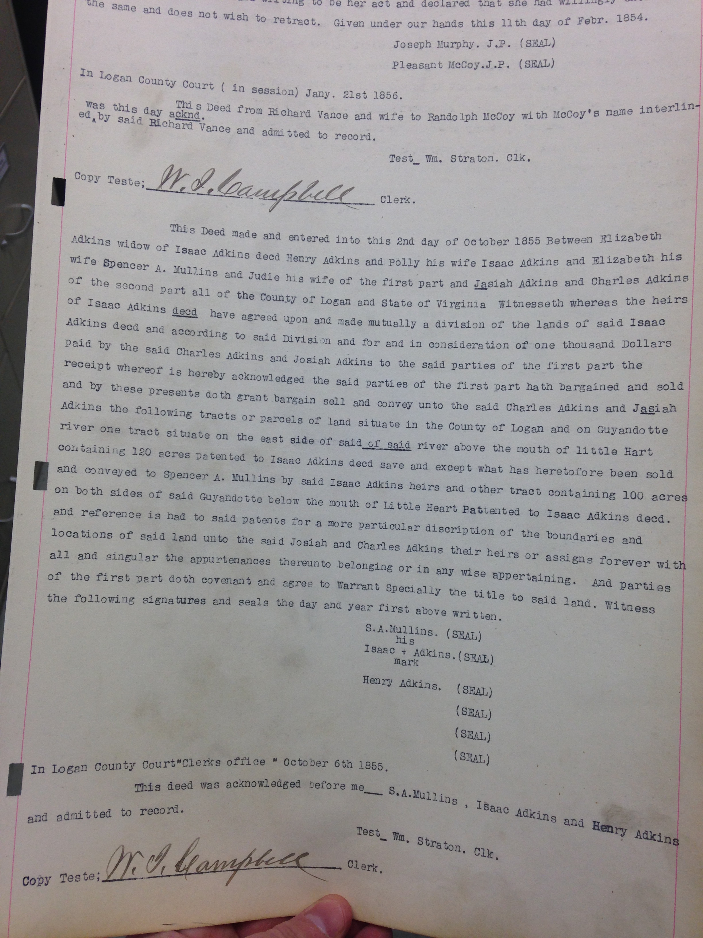Isaac Adkins Heirs to Charles and Isaiah Adkins Deed 1