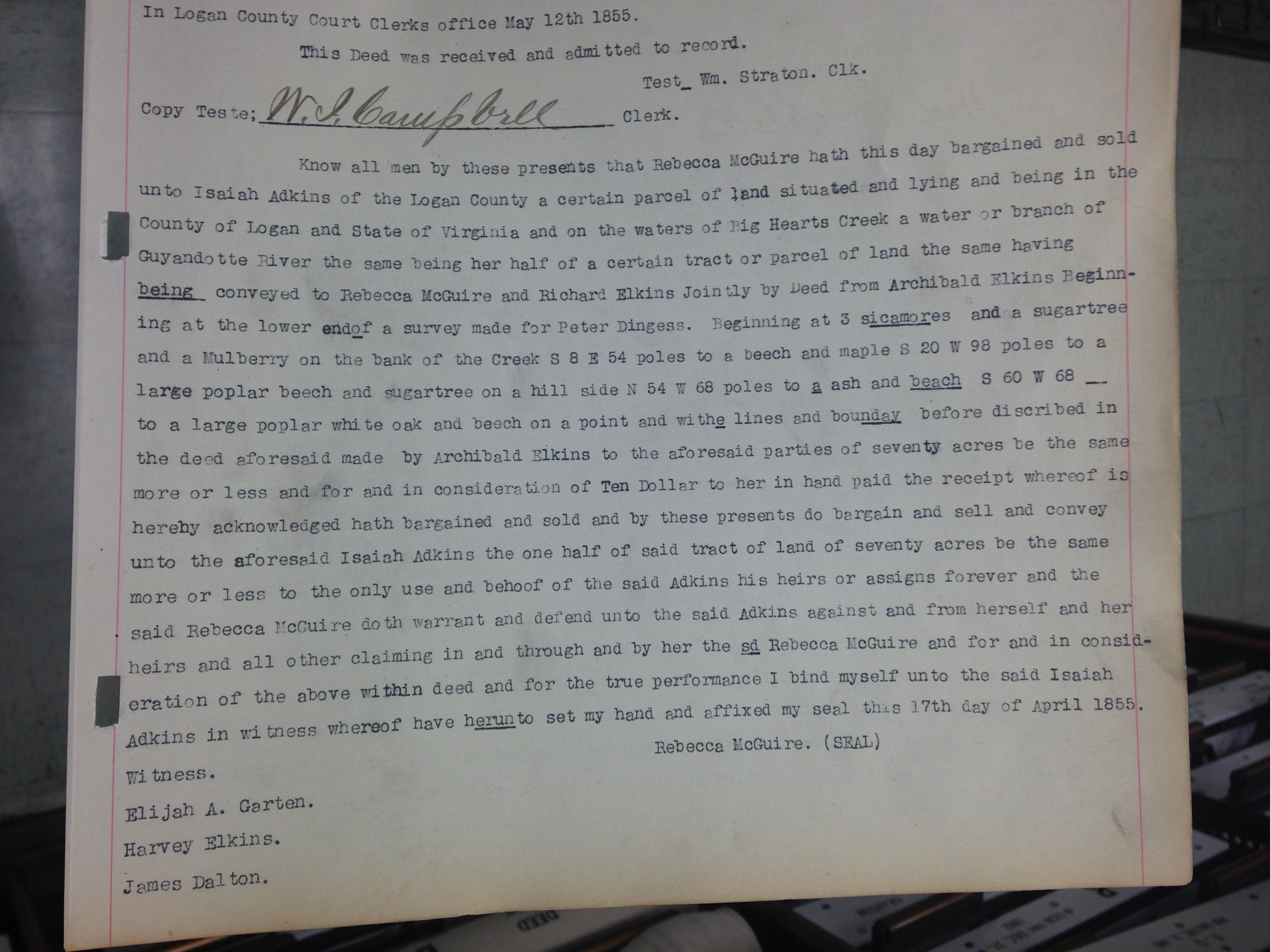 Rebecca McGuire to Isaiah Adkins Deed 1