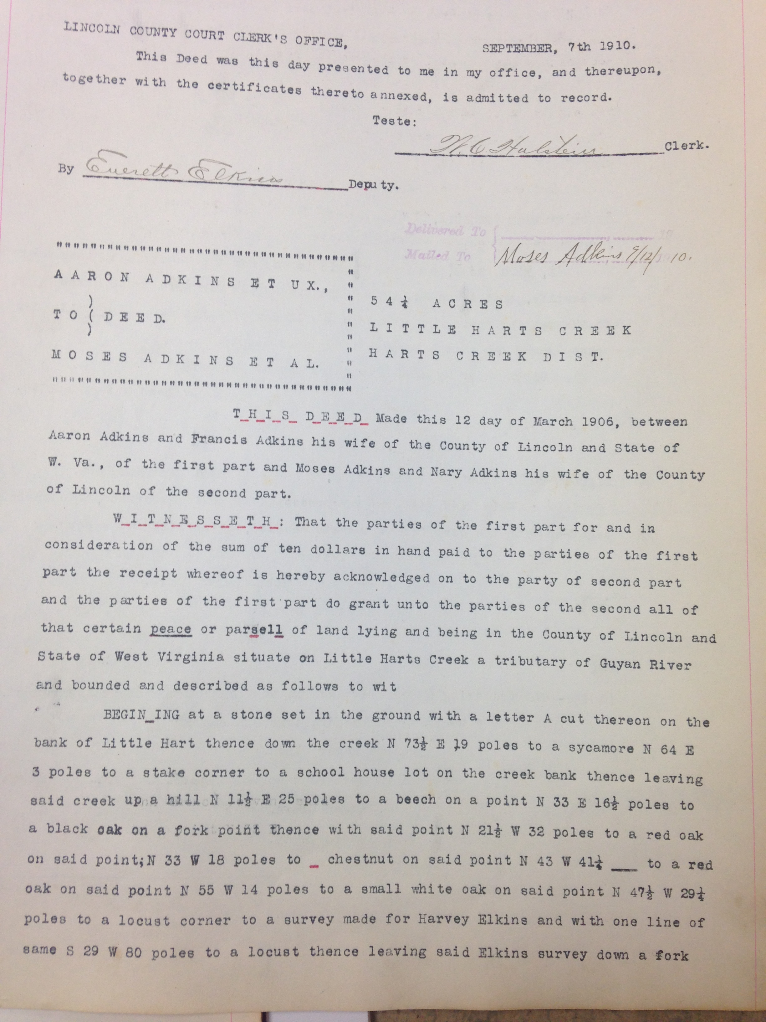 Aaron Adkins to Moses Adkins 1