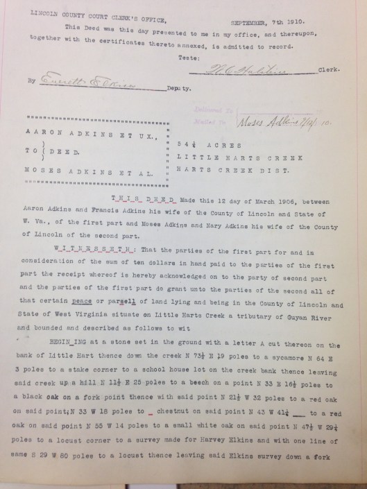 Aaron Adkins to Moses Adkins 1