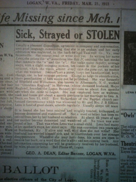 George A. Dean's Wife Missing LB 03.21.1913 3