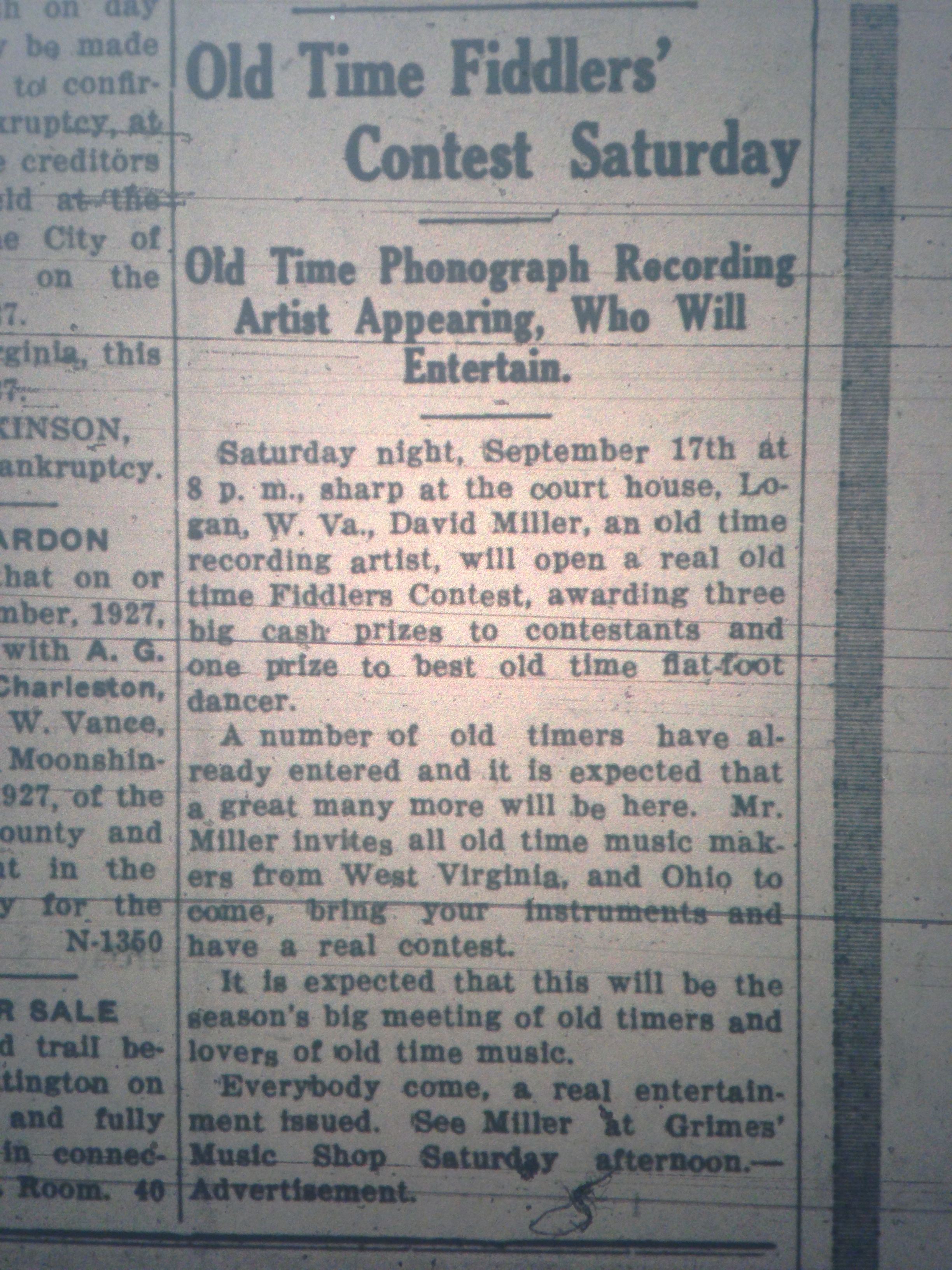 Old-Time Fiddlers' Contest at Logan Courthouse LB 09.16.1927 1