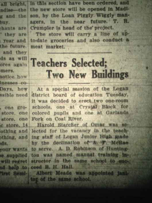 New Colored School at Crystal Block LB 08.12.1927 1