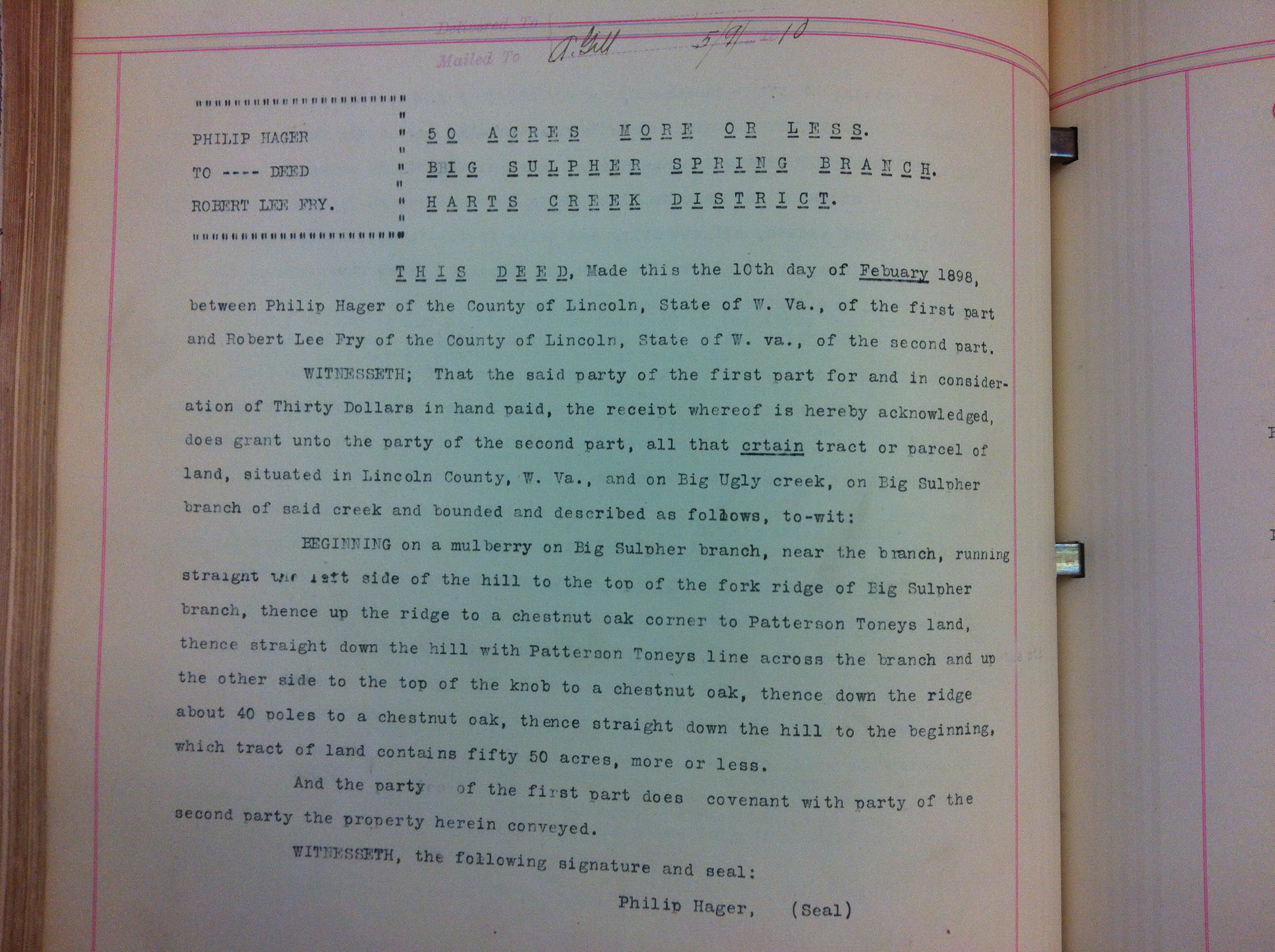 Philip Hager to Robert Lee Fry 2