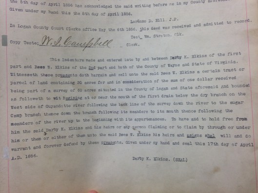 Darby K. Elkins to Reece W. Elkins Deed 1