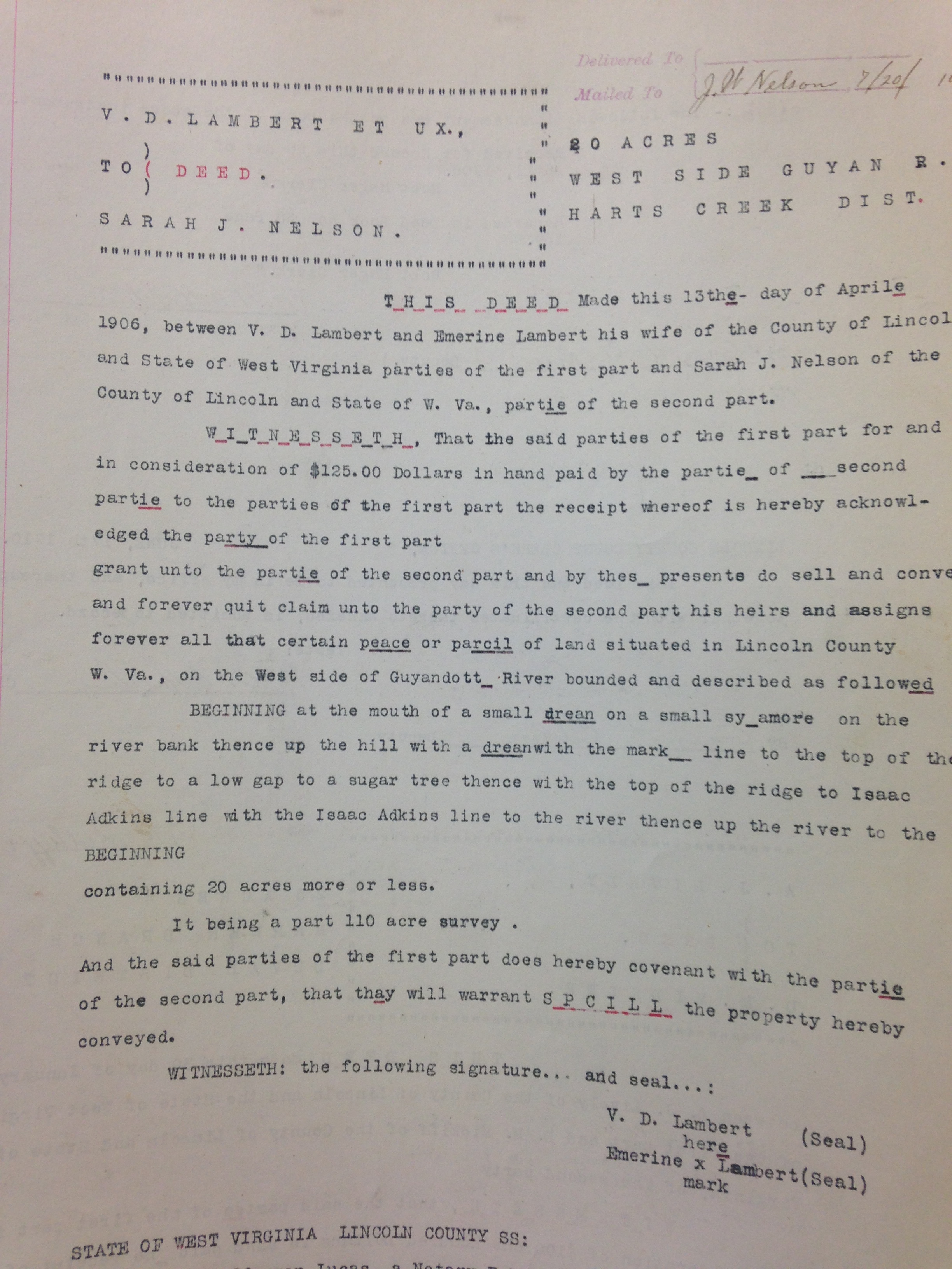 Van Don Lambert to Sarah Nelson 1