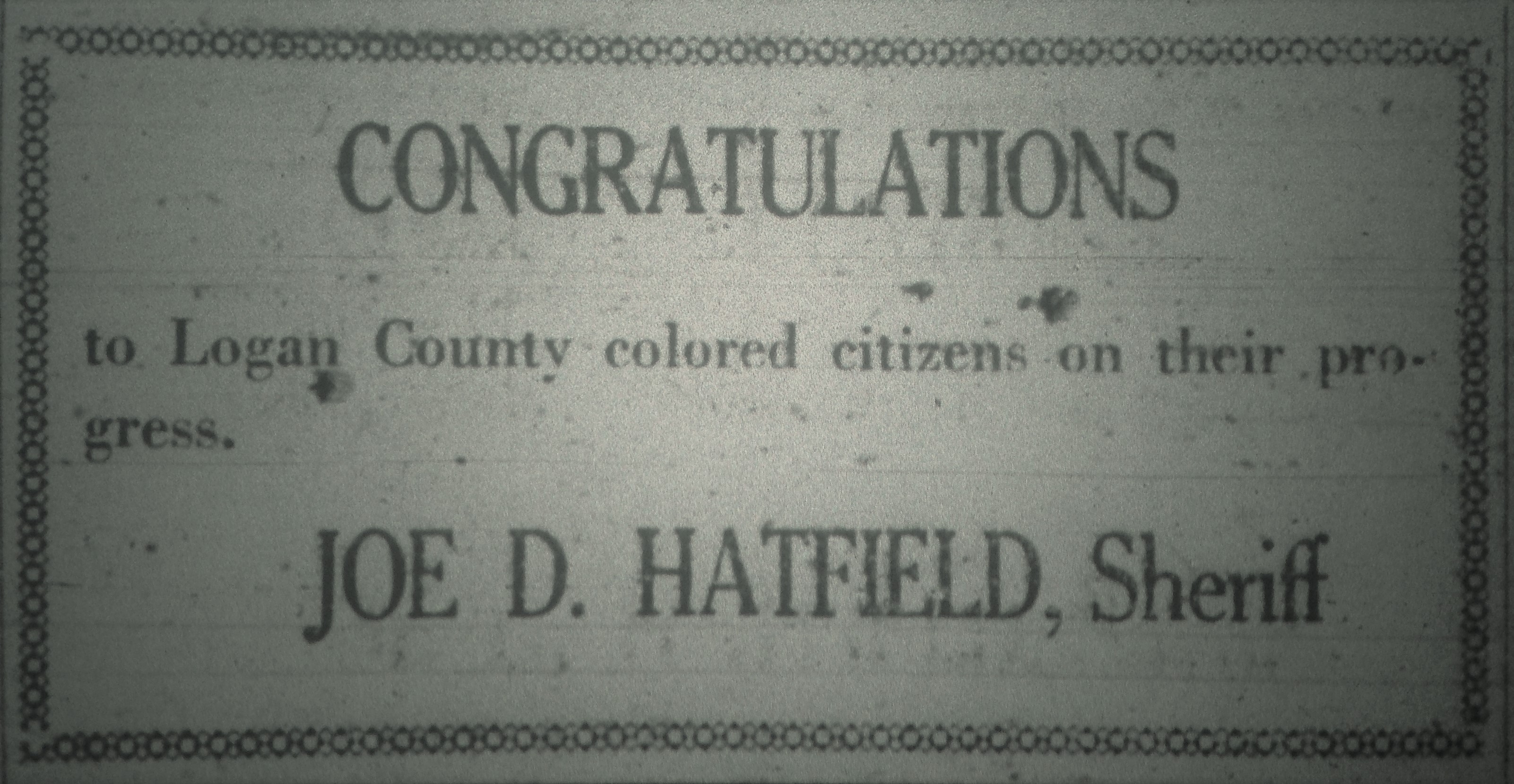 Joe Hatfield Congratulates Colored People LB 04.16.1929.JPG