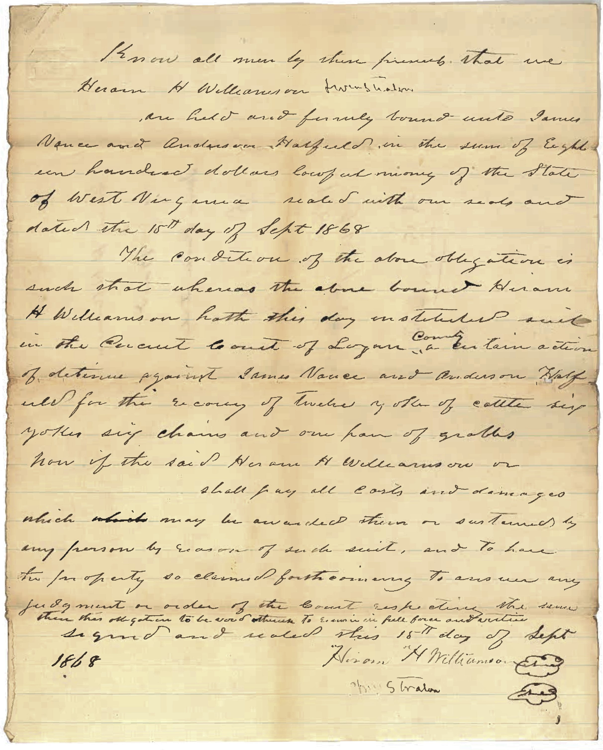 Anderson Hatfield and James Vance Document 1868 1