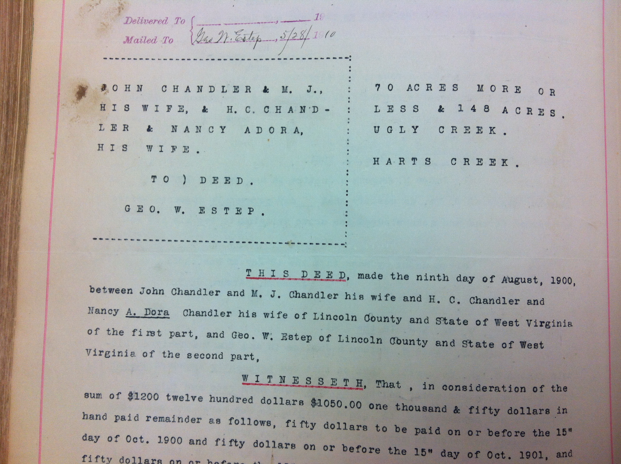 John Chandler to George Estep 1